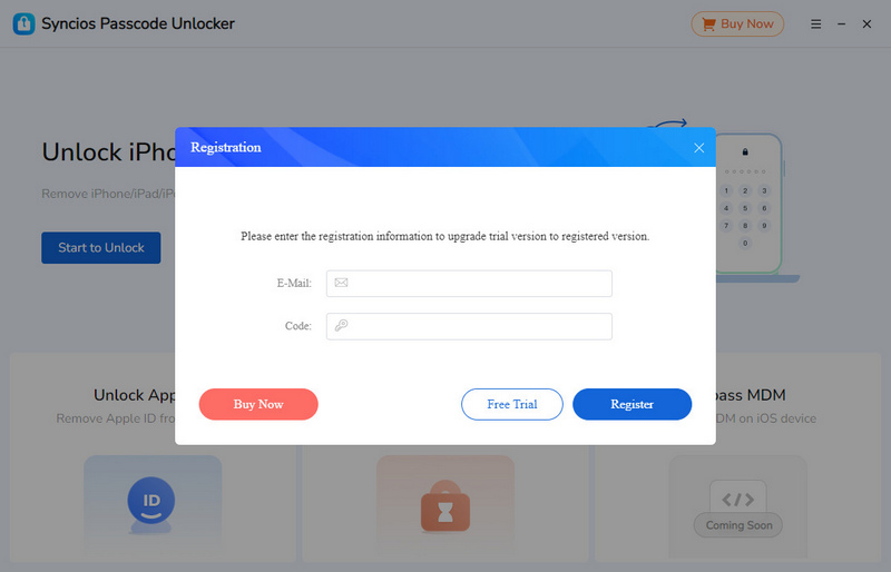 Registrar Syncios Passcode Unlocker