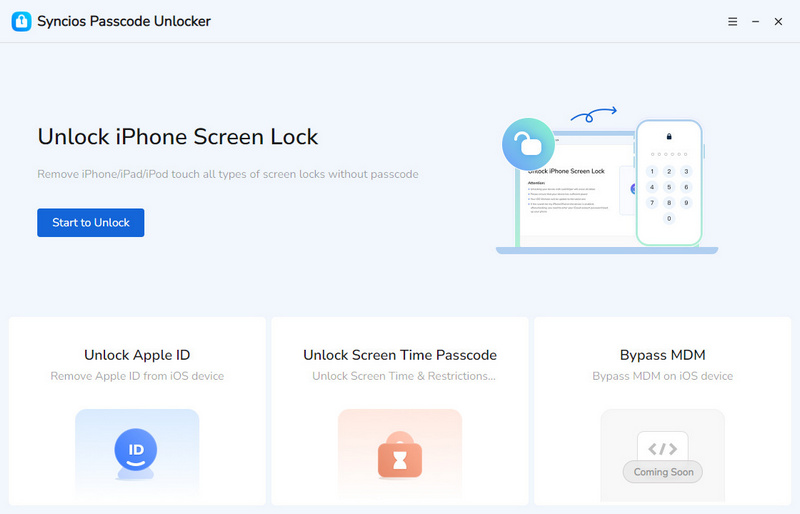 syncios passcode unlocker interfaz